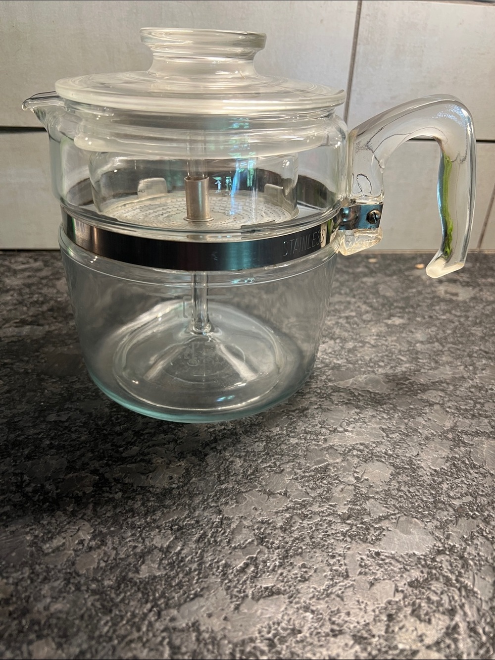 Vintage 4-6 cup Pyrex Flameware Glass Stovetop Coffee Percolator -Exc condition